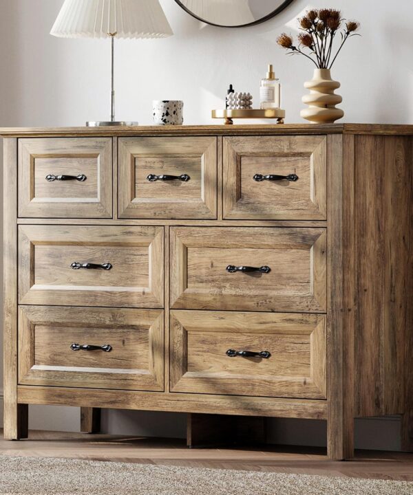 LINSY HOME 7 Drawers Dresser for Bedroom, Wood Bedroom Dresser Farmhouse Drawer Chest