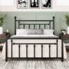 Allewie 14 Inch Queen Size Metal Platform Farmhouse Bed Frame with Victorian Vintage Headboard