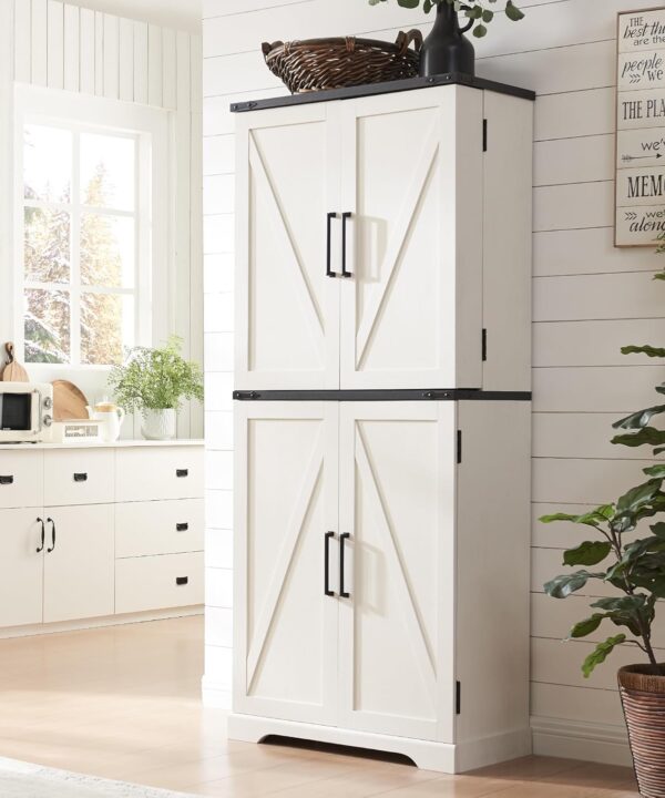 72" Tall Kitchen Pantry, Farmhouse Storage Cabinet with Barn Doors