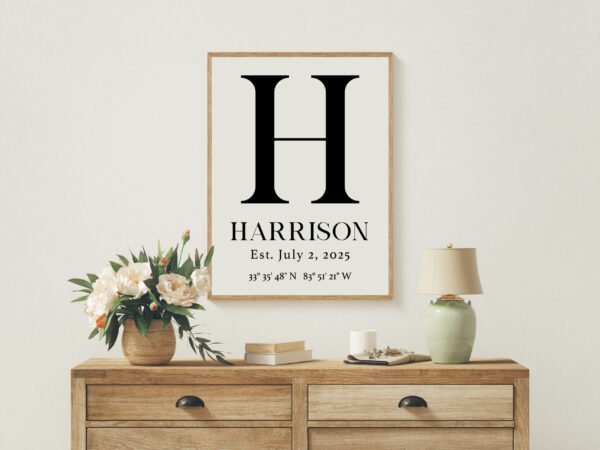 Personalized Family Monogram Sign with Name, Established Date, GPS • Typography Art Print • Great for Housewarmings, Anniversaries, Weddings