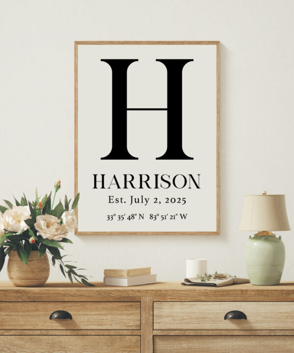 Personalized Family Monogram Sign with Name, Established Date, GPS • Typography Art Print • Great for Housewarmings, Anniversaries, Weddings