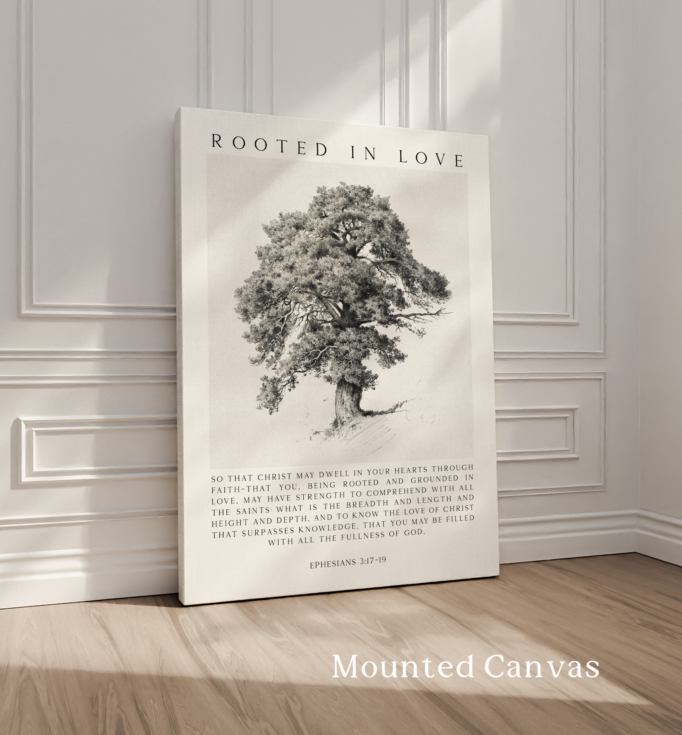 Rooted in Love Scripture Print – Ephesians 3:17-19 Christian Wall Art with Tree Illustration - Image 2