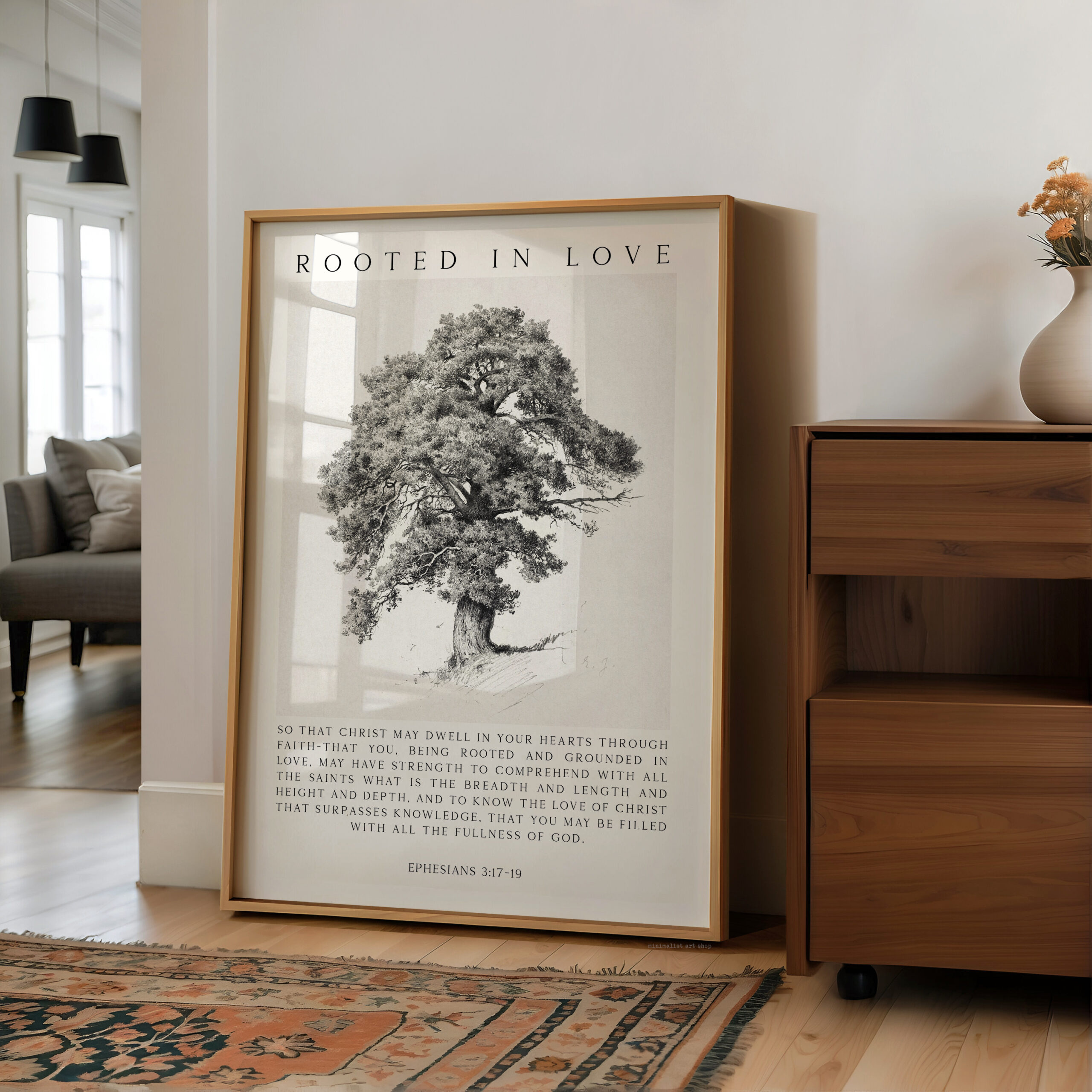 Rooted in Love Scripture Print – Ephesians 3:17-19 Christian Wall Art with Tree Illustration - Image 8