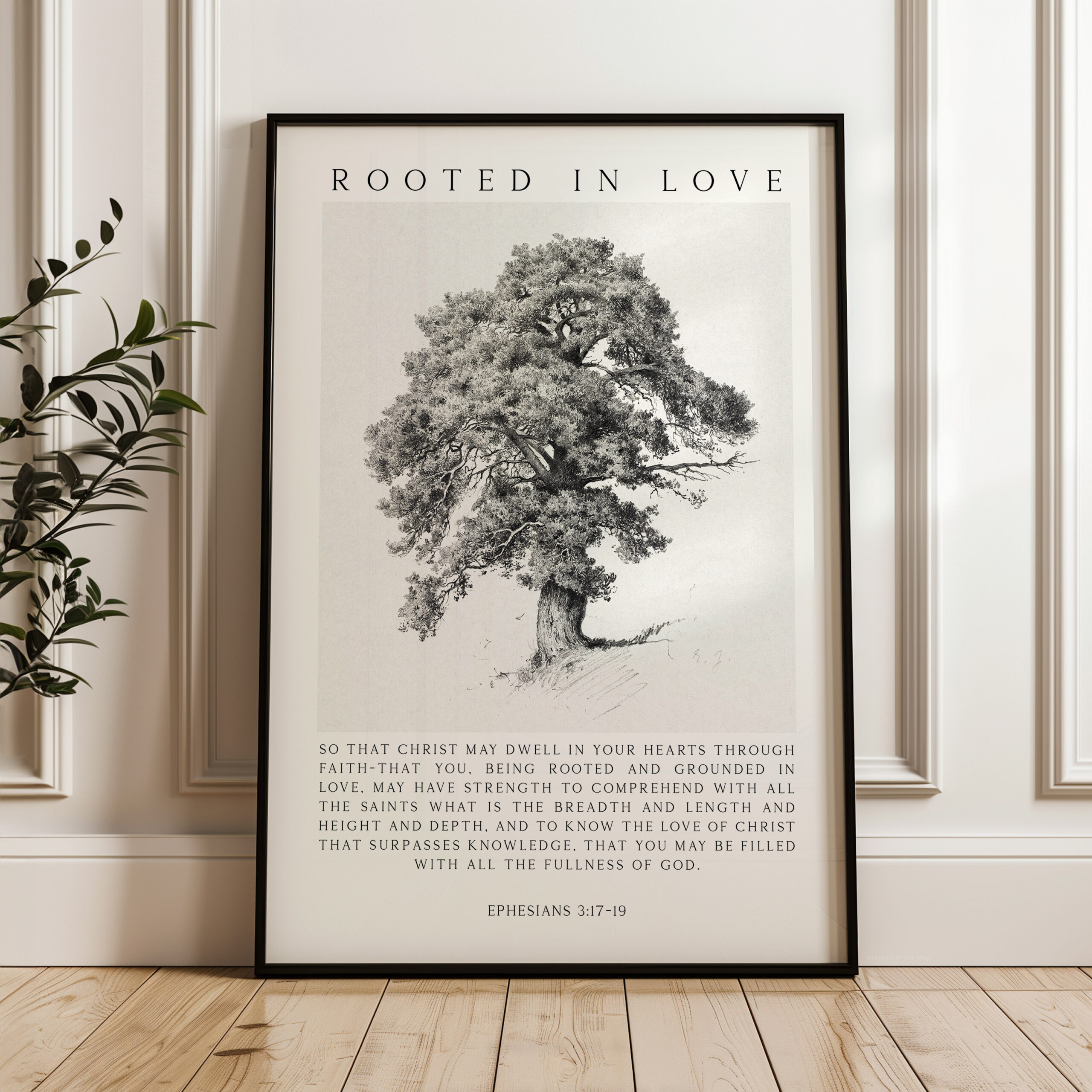 Rooted in Love Scripture Print – Ephesians 3:17-19 Christian Wall Art with Tree Illustration - Image 6