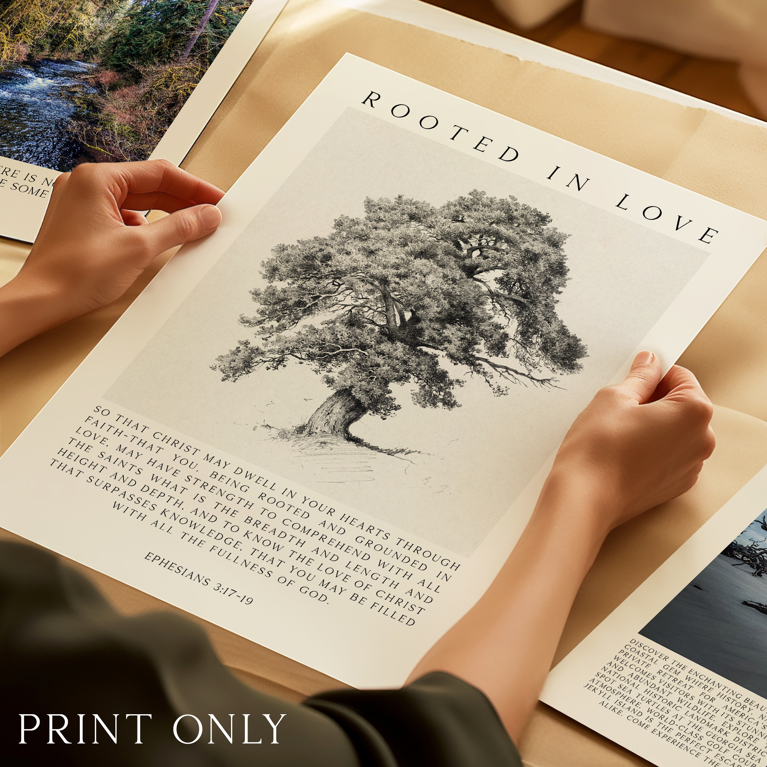 Rooted in Love Scripture Print – Ephesians 3:17-19 Christian Wall Art with Tree Illustration - Image 4