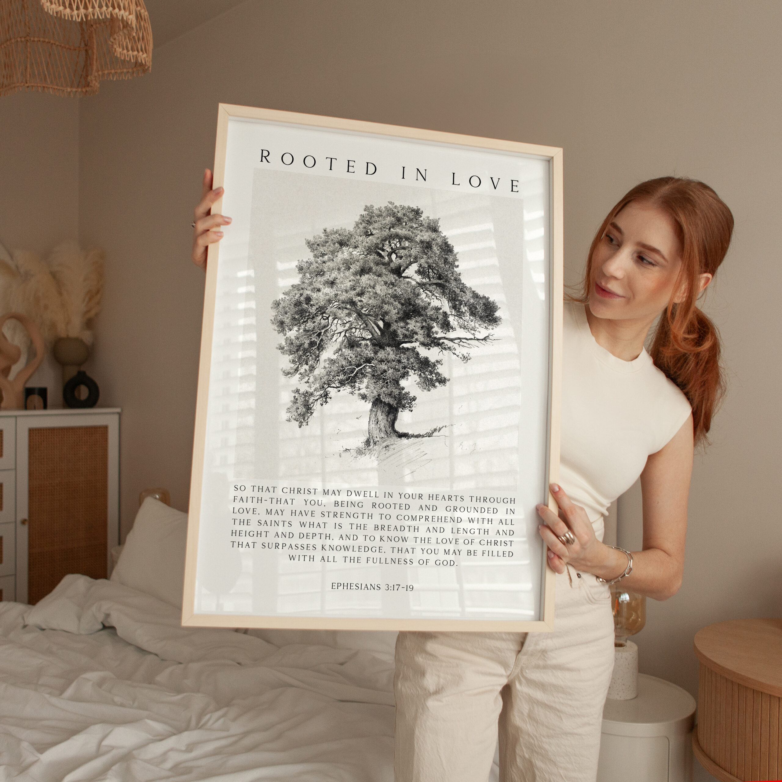 Rooted in Love Scripture Print – Ephesians 3:17-19 Christian Wall Art with Tree Illustration - Image 5