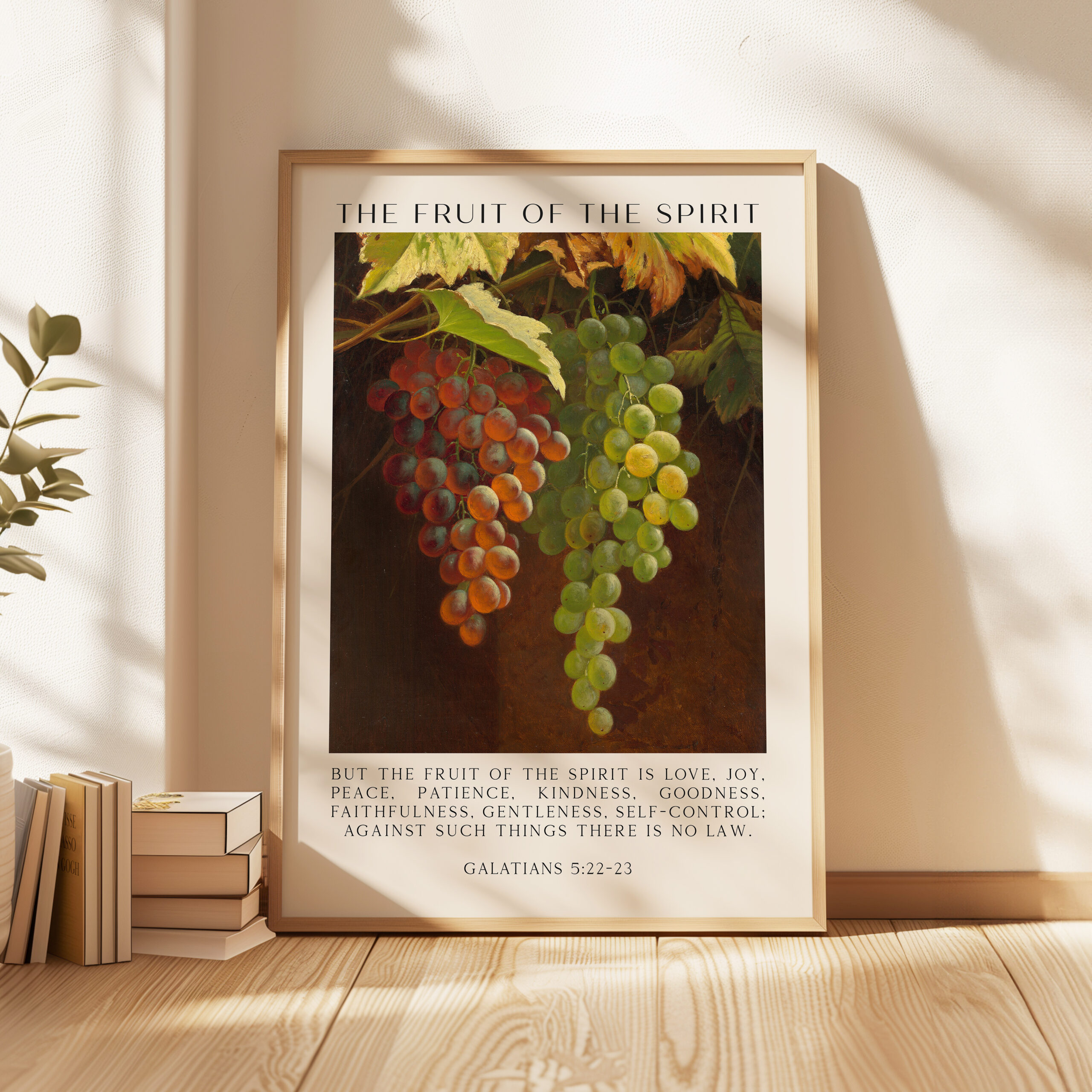 Fruit of the Spirit Bible Verse Wall Art – Galatians 5:22–23 – Christian Typography Print with Grapes Painting - Image 5
