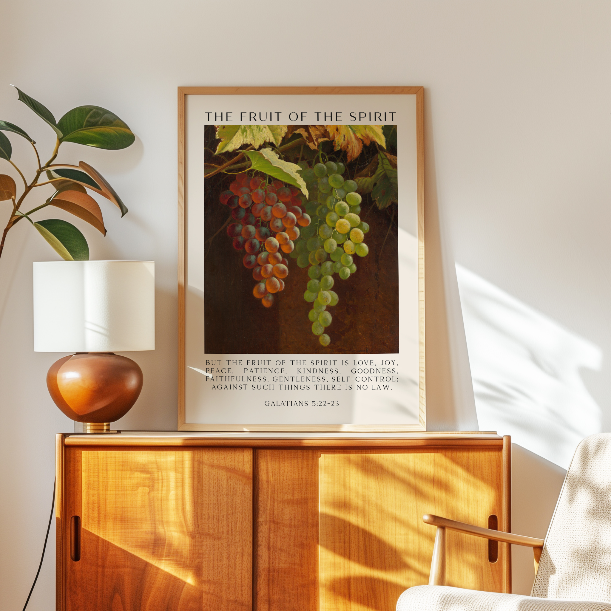 Fruit of the Spirit Bible Verse Wall Art – Galatians 5:22–23 – Christian Typography Print with Grapes Painting - Image 10
