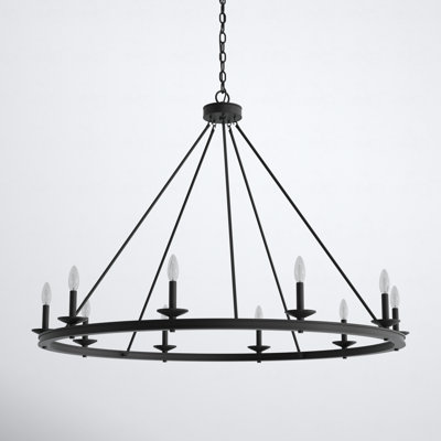 Poynor 10 - Light Candle Style Wagon Wheel Chandelier