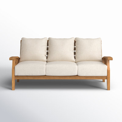 Cotesfield 77.5'' Wide Outdoor Teak Patio Sofa with Cushions