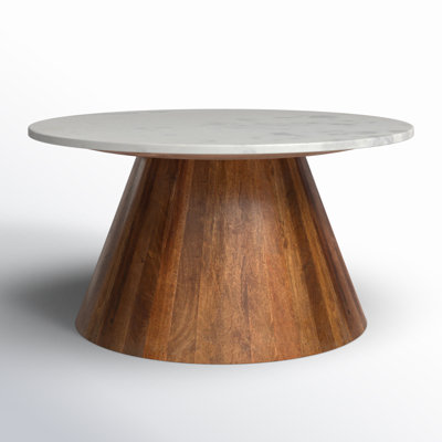 Tamia 36" Round Marble And Mango Wood Coffee Table