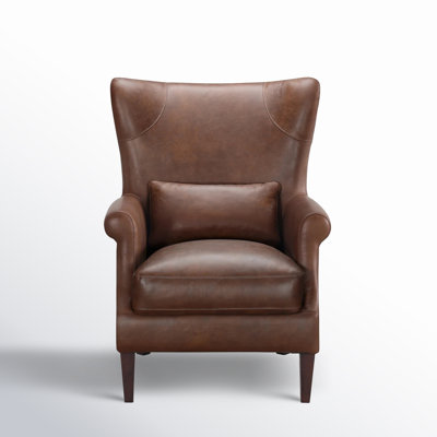 Emerald Genuine Leather Wingback Accent Chair