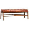 Dennis 49" Wide Teak and Full Grain Leather Bench, Brown