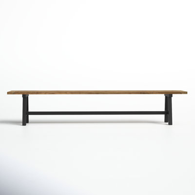 Morones Rectangular Outdoor Bench in Solid Reclaimed Teak with Picnic Style Black Aluminum Legs